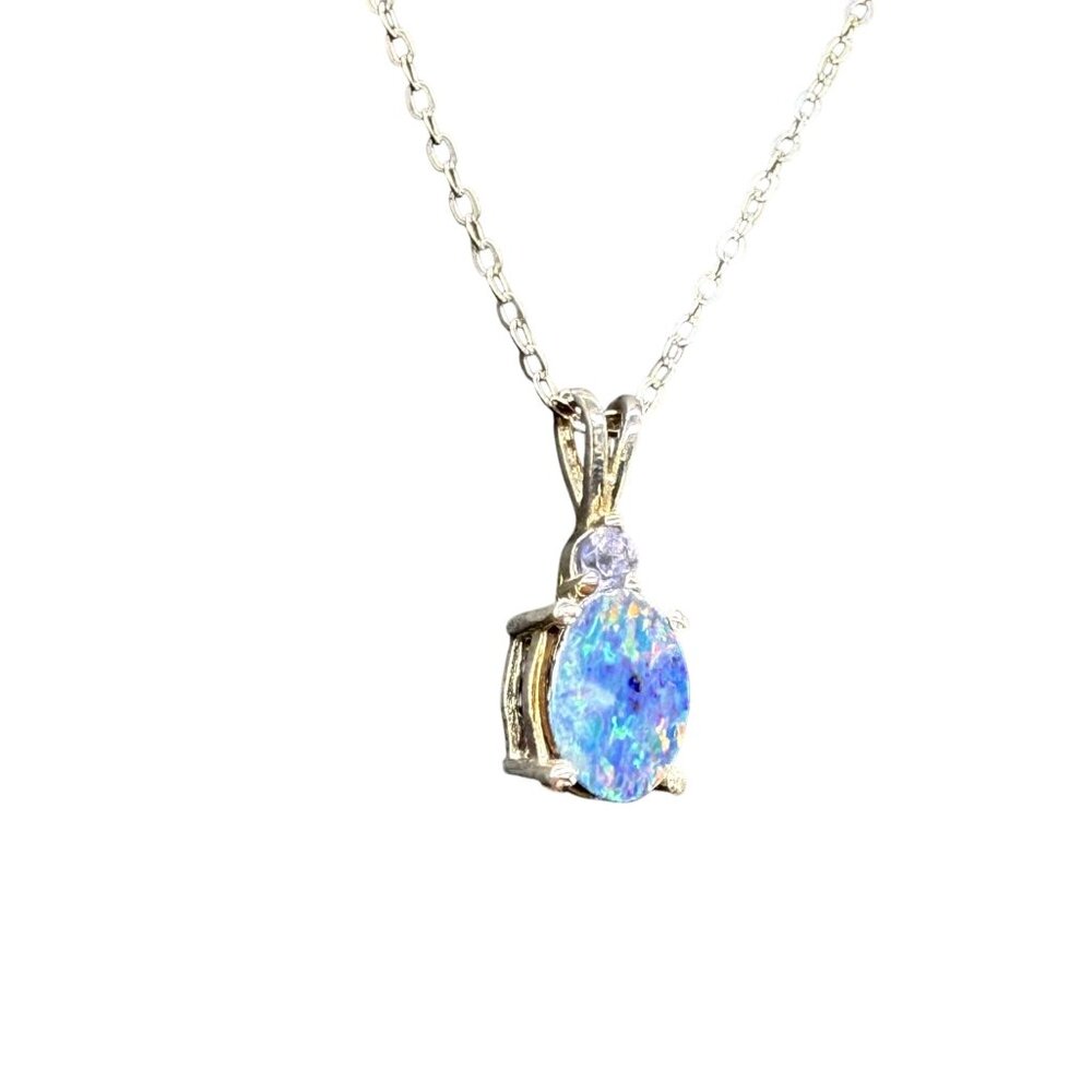 STS Sterling Silver Necklace Triplet Opal Pendant
